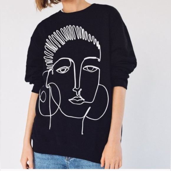 Zara Embroided Abstract Line Design Sweatshirt - Picture 2 of 10